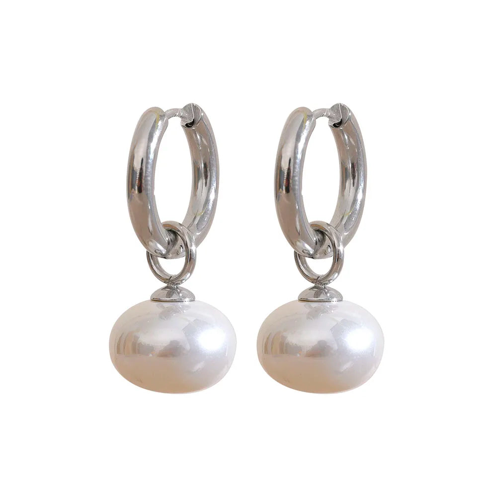 Imitation pearls drop golden korean hoop earrings - product image