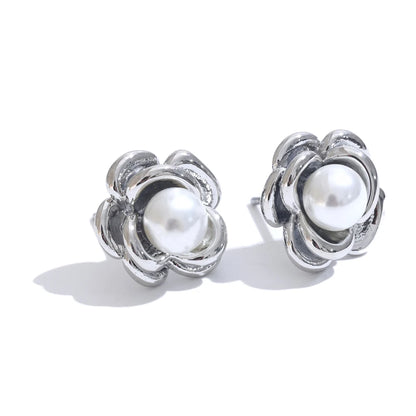 Imitation pearls flower stud charm earrings - product image