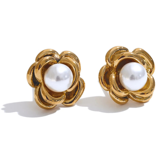 Imitation pearls flower stud charm earrings - product image