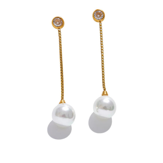Imitation pearls long chain dangle earrings - product image