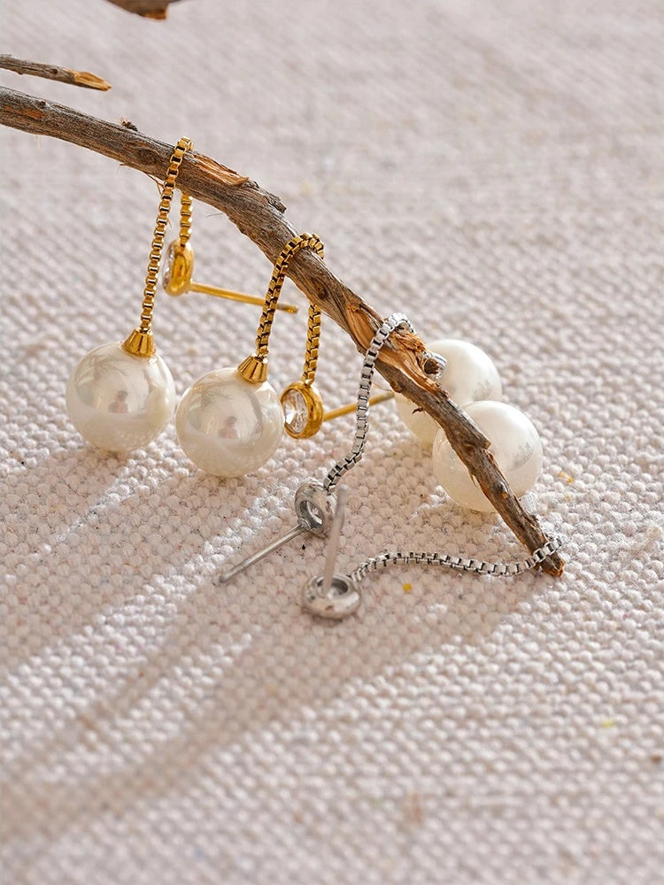 Imitation pearls long chain dangle earrings - product image