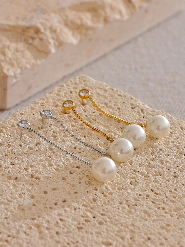 Imitation pearls long chain dangle earrings - product image