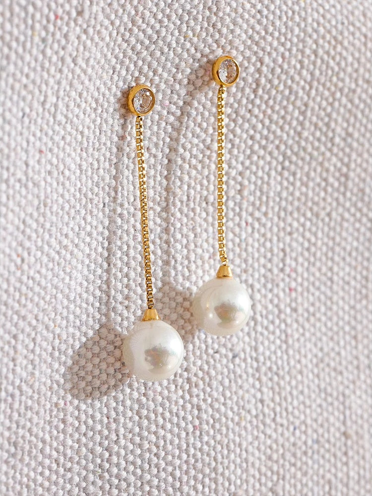 Imitation pearls long chain dangle earrings - product image