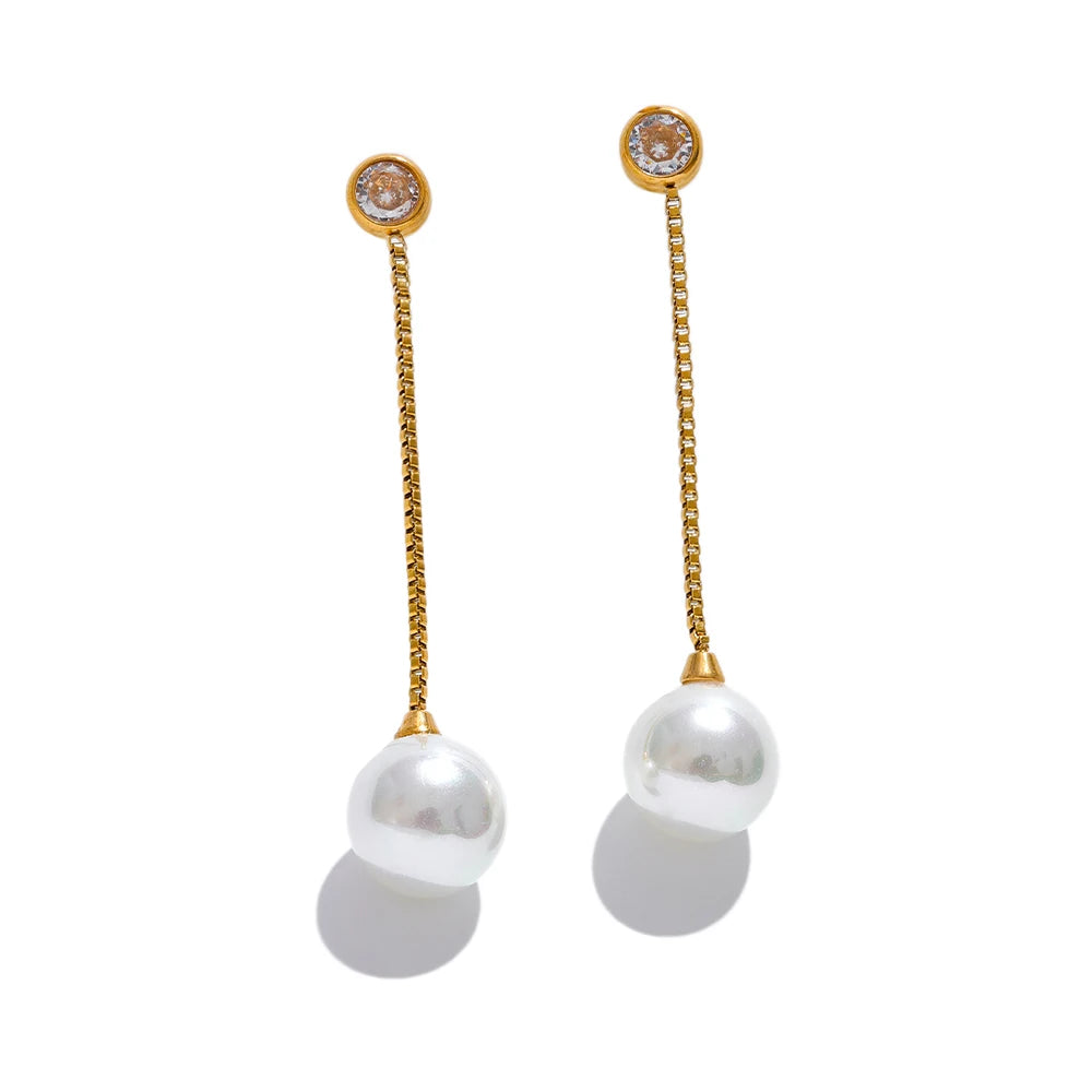 Imitation pearls long chain dangle earrings - product image