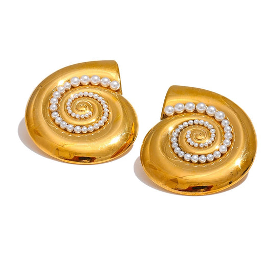 Imitation pearls metal shell abstract stud earrings - product image
