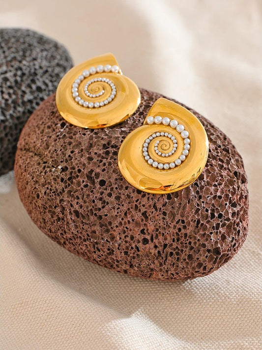 Imitation pearls metal shell abstract stud earrings - product image