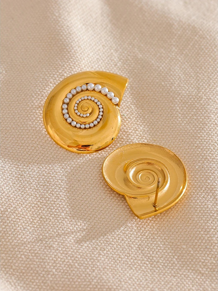 Imitation pearls metal shell abstract stud earrings - product image