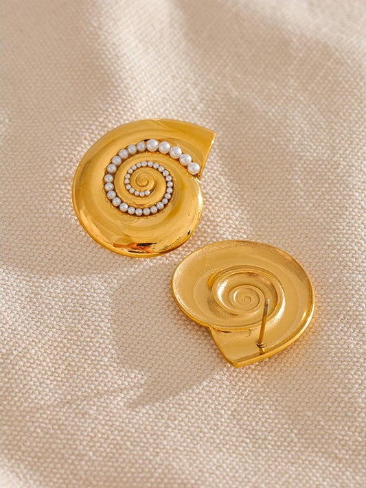 Imitation pearls metal shell abstract stud earrings - product image