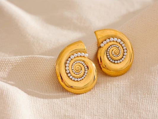 Imitation pearls metal shell abstract stud earrings - product image