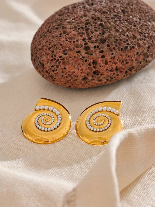 Imitation pearls metal shell abstract stud earrings - product image
