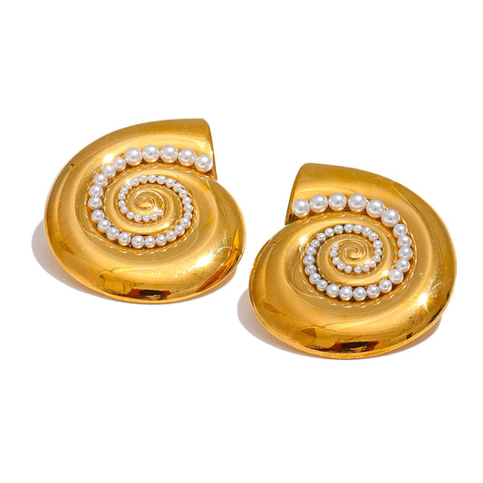 Imitation pearls metal shell abstract stud earrings - product image
