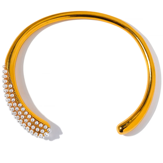 Imitation pearls minimalist gold color cuff women bracelet - product image