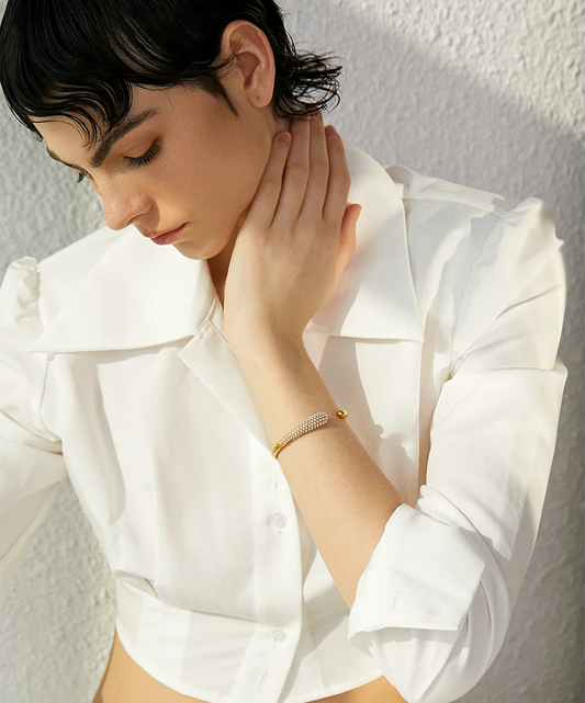 Imitation pearls minimalist gold color cuff women bracelet - product image