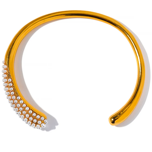Imitation pearls minimalist gold color cuff women bracelet - product image