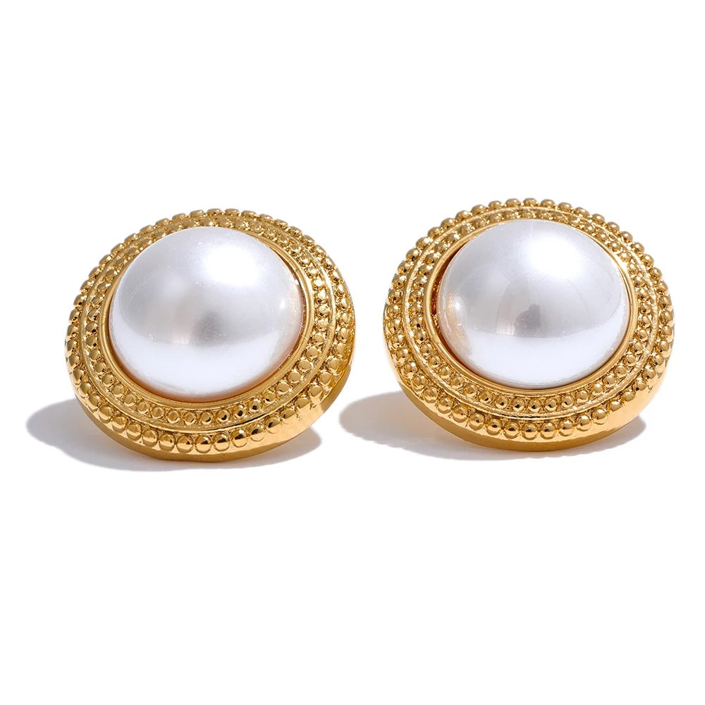 Imitation pearls round classic stud earrings - product image