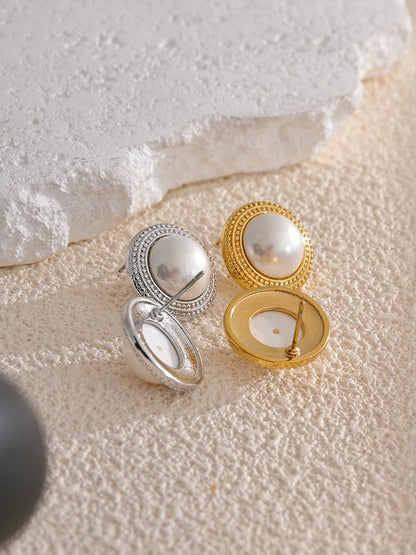 Imitation pearls round classic stud earrings - product image