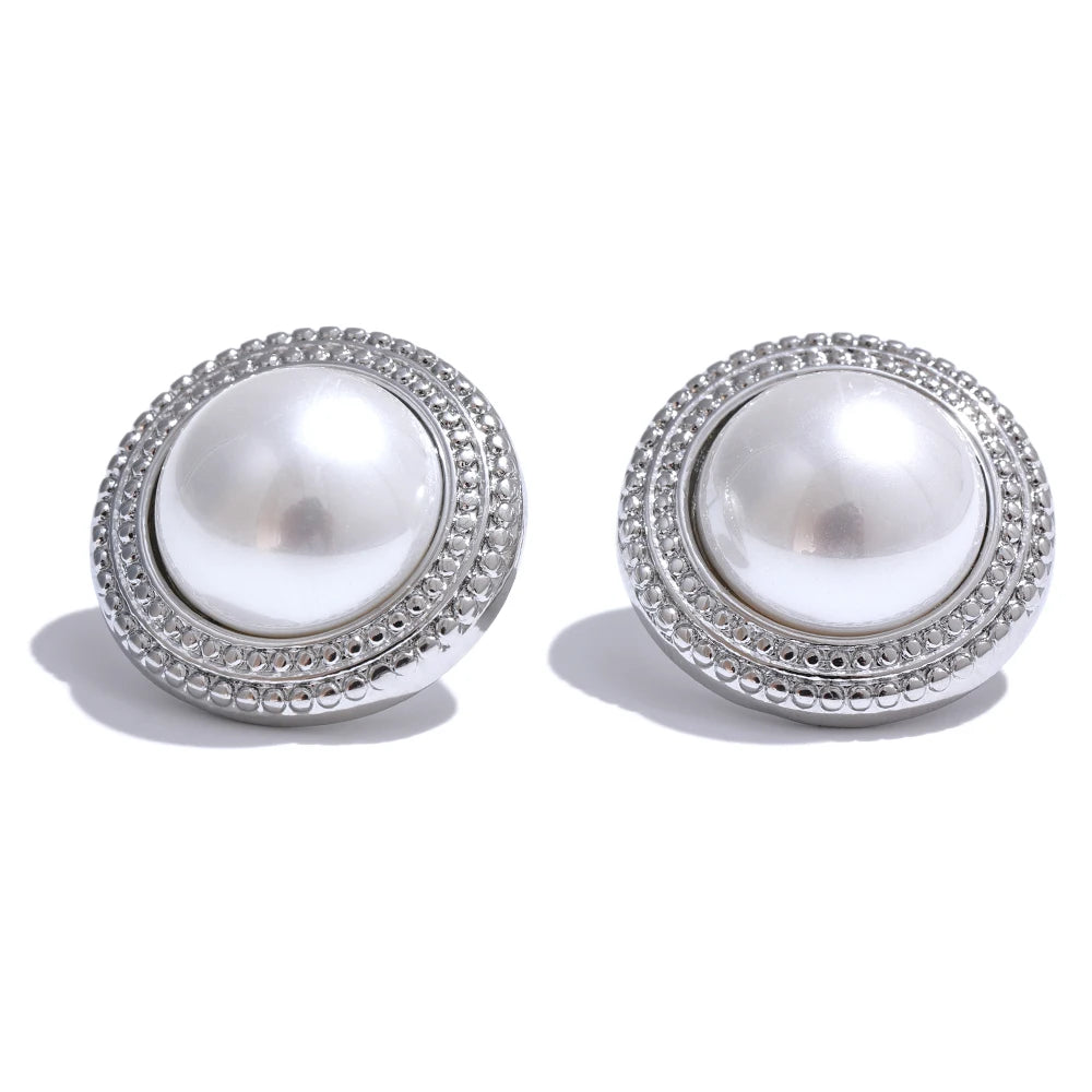 Imitation pearls round classic stud earrings - product image