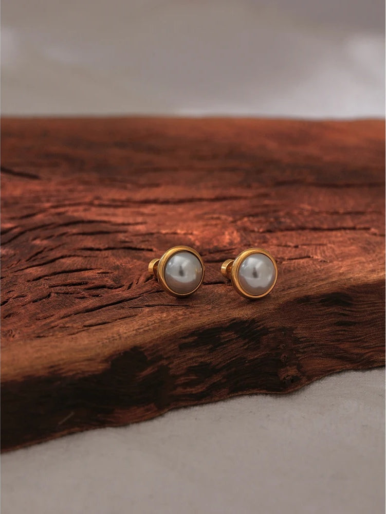 Imitation pearls screw-back contemporary stud earrings - product image