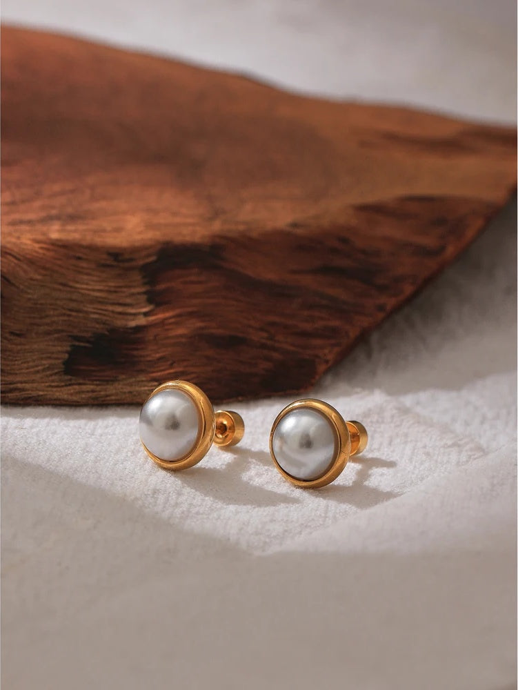 Imitation pearls screw-back contemporary stud earrings - product image