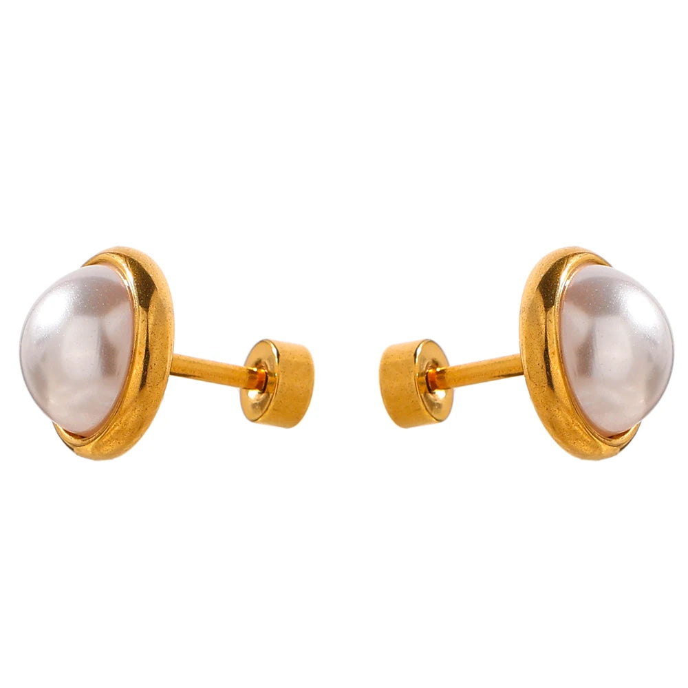 Imitation pearls screw-back contemporary stud earrings - product image