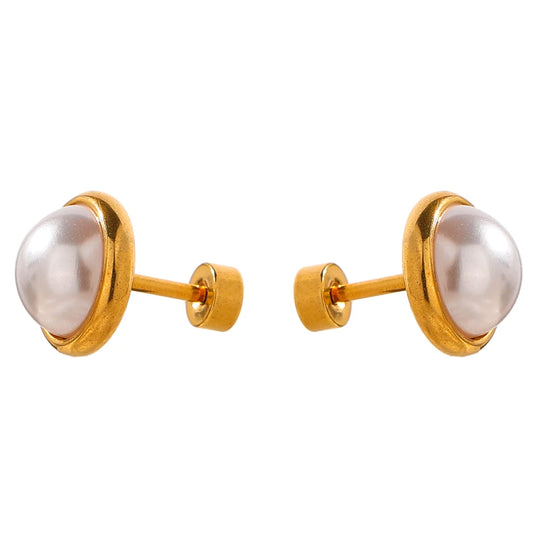 Imitation pearls screw-back contemporary stud earrings - product image