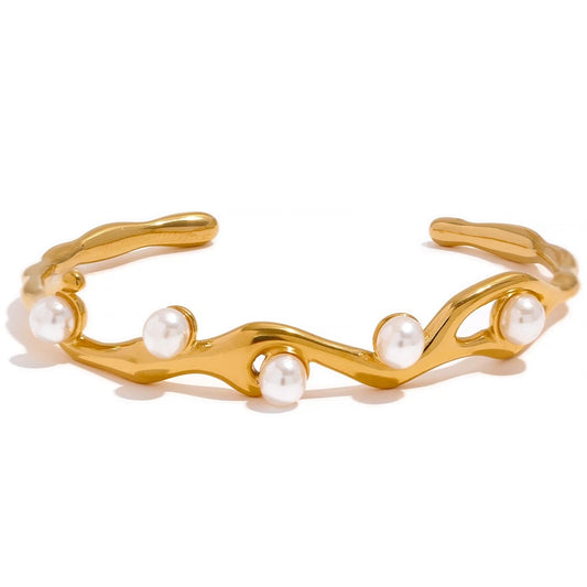 Imitation pearls twist cuff bracelet bangle women - product image