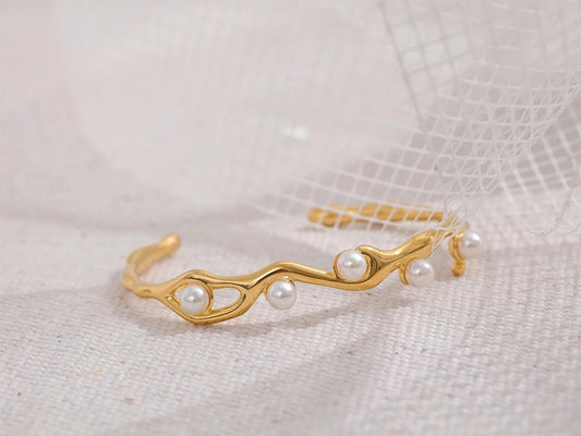Imitation pearls twist cuff bracelet bangle women - product image