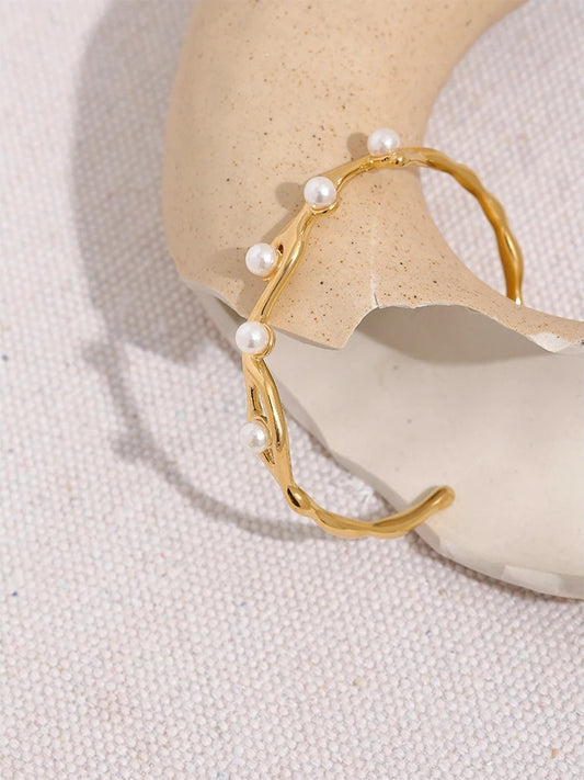Imitation pearls twist cuff bracelet bangle women - product image