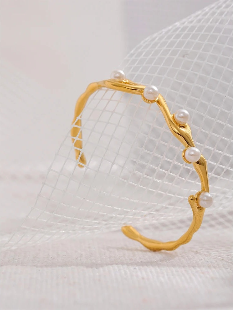 Imitation pearls twist cuff bracelet bangle women - product image