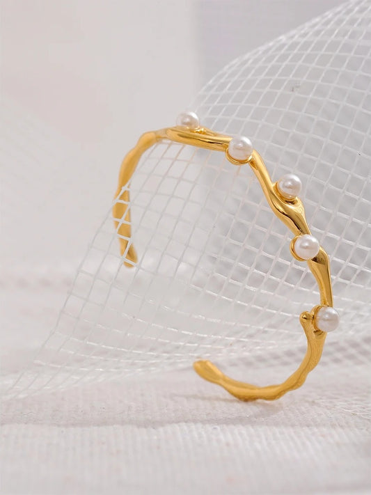 Imitation pearls twist cuff bracelet bangle women - product image
