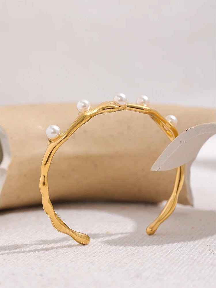 Imitation pearls twist cuff bracelet bangle women - product image