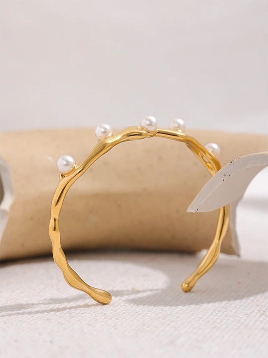 Imitation pearls twist cuff bracelet bangle women - product image