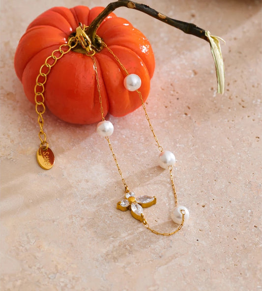 Imitation pearls zircon butterfly chain bracelet - product image