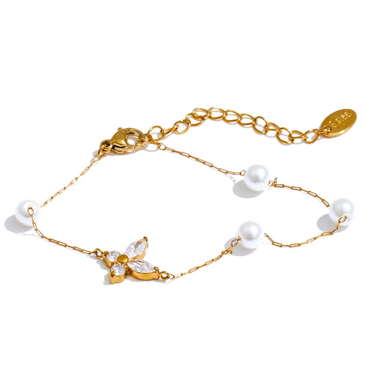 Imitation pearls zircon butterfly chain bracelet - product image