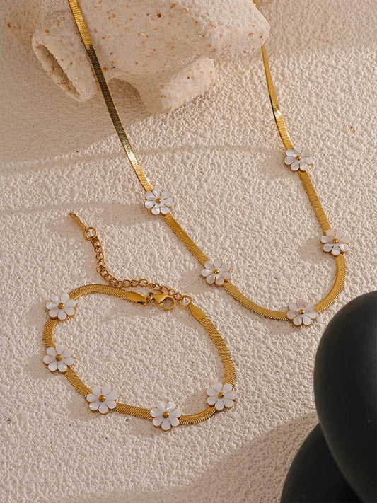 Imitation shell flower chain necklace bracelet set - product image