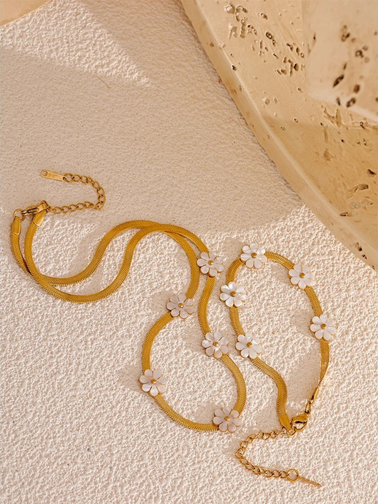 Imitation shell flower chain necklace bracelet set - product image