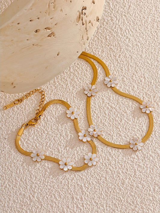 Imitation shell flower chain necklace bracelet set - product image