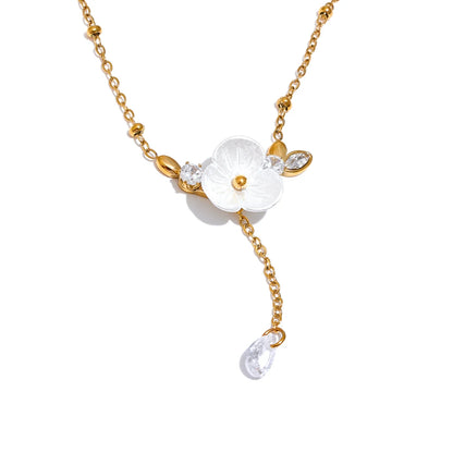 Imitation shell flower zircon pendant necklace - product image