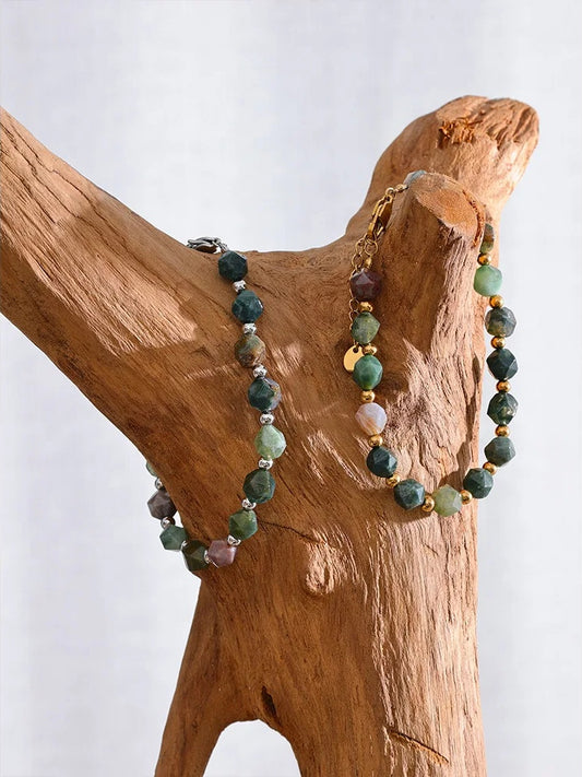 Indian agate natural stone beads chain bracelet - product image