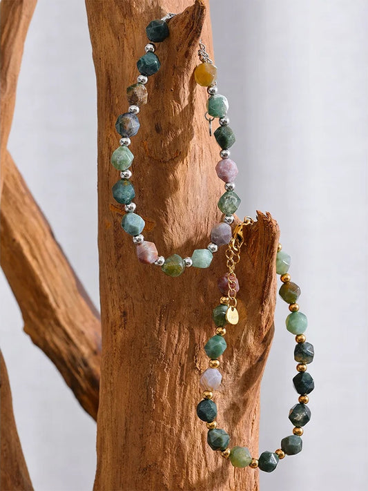 Indian agate natural stone beads chain bracelet - product image