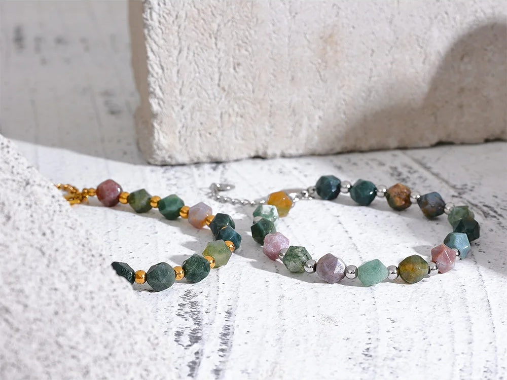 Indian agate natural stone beads chain bracelet - product image