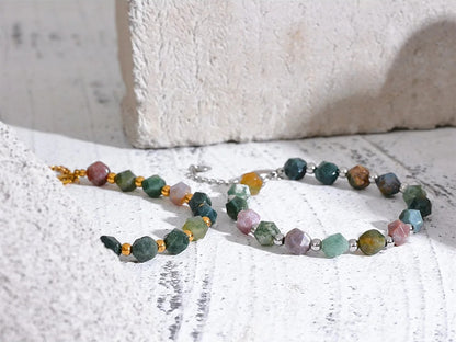 Indian agate natural stone beads chain bracelet - product image