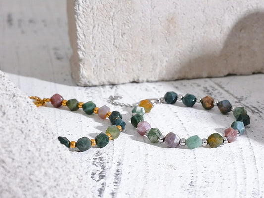 Indian agate natural stone beads chain bracelet - product image