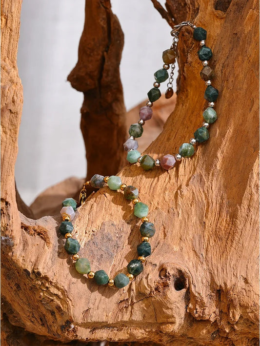 Indian agate natural stone beads chain bracelet - product image