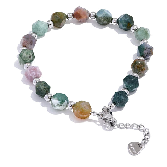 Indian agate natural stone beads chain bracelet - product image