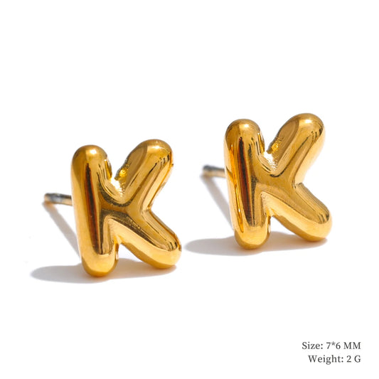 Initial letter a-z gold color stud earrings - product image