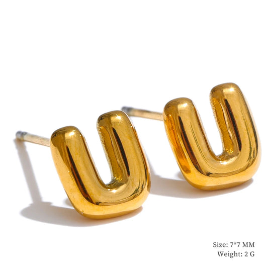 Initial letter a-z gold color stud earrings - product image