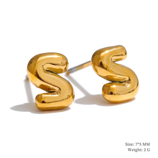 Initial letter a-z gold color stud earrings - product image