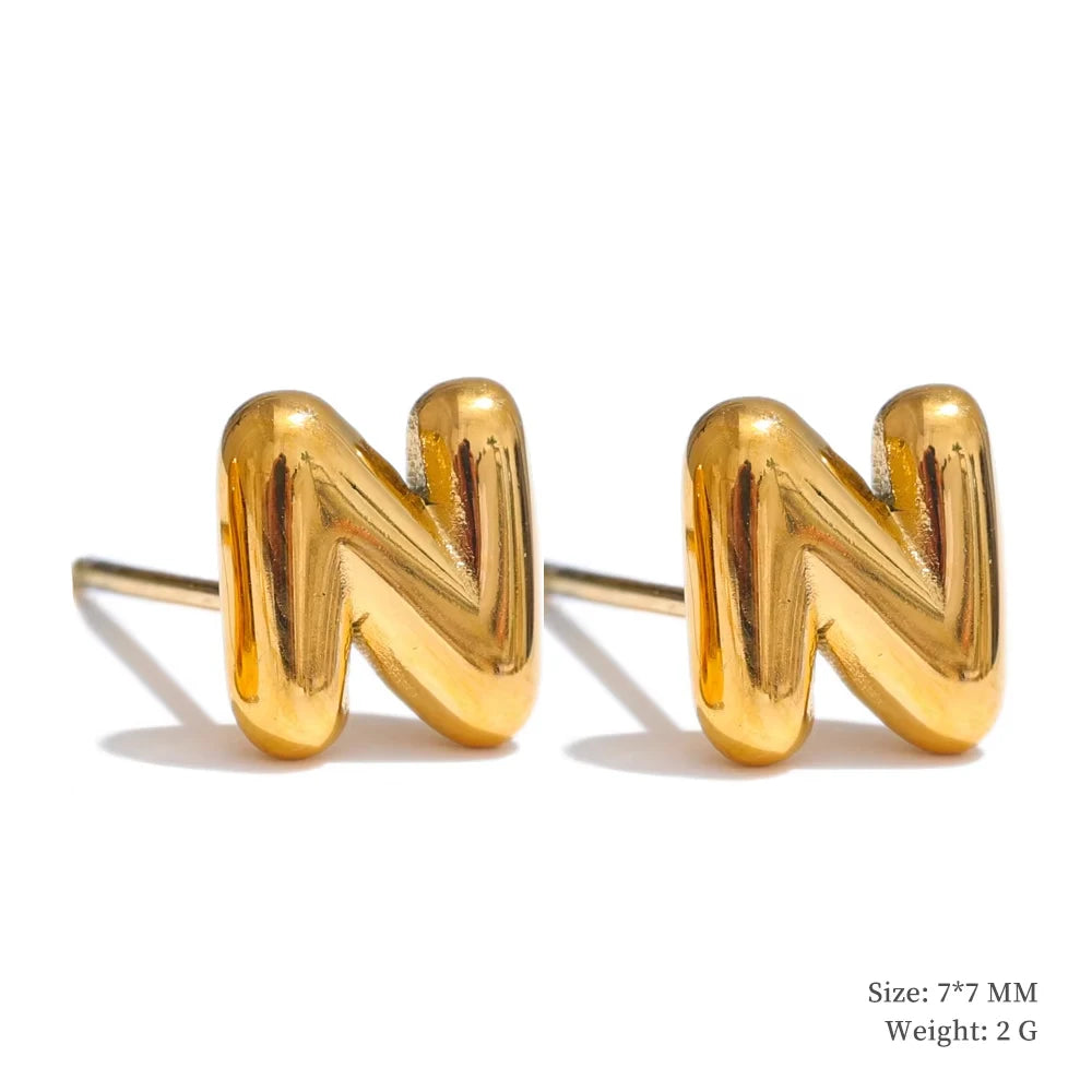 Initial letter a-z gold color stud earrings - product image