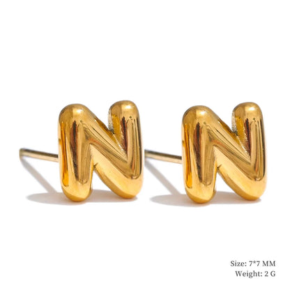 Initial letter a-z gold color stud earrings - product image